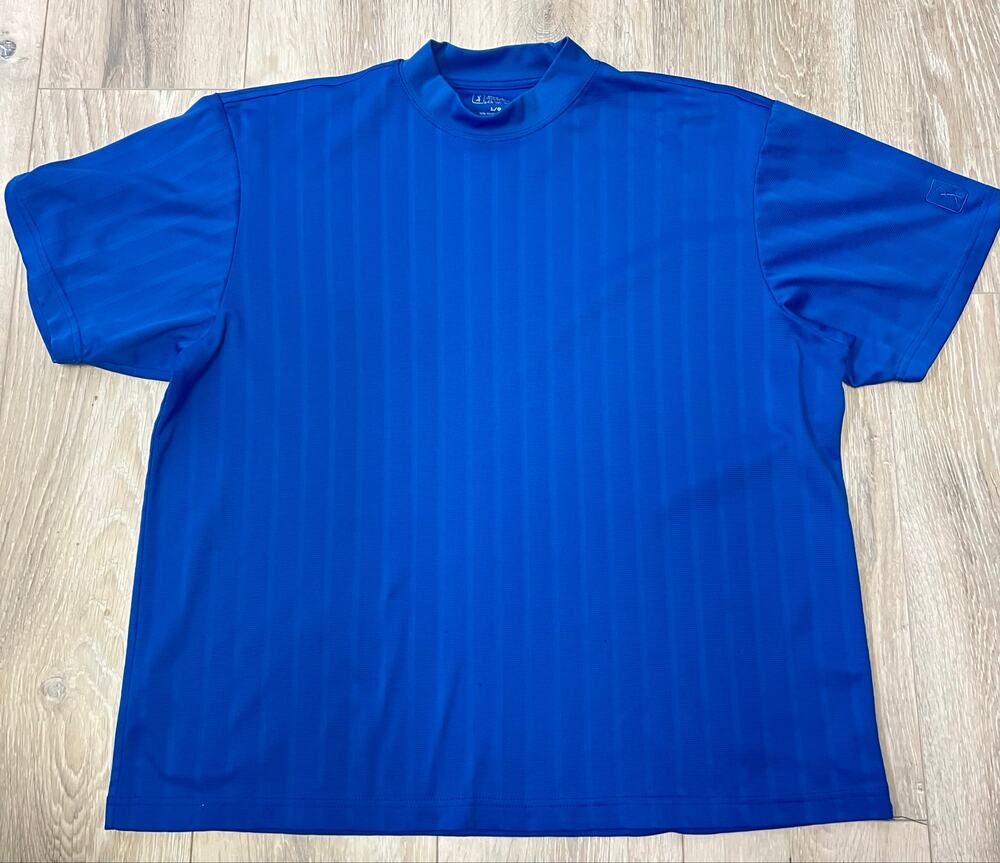PGA Tour Men’s Large Royal Blue Mock Neck Golf Shirt Textured Performance Y2K
